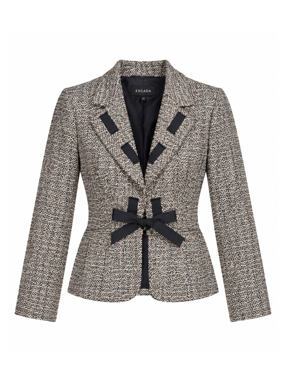 Escada Vintage Y2K Tweed Blazer Grosgrain Ribbon Bow Trim Size 34